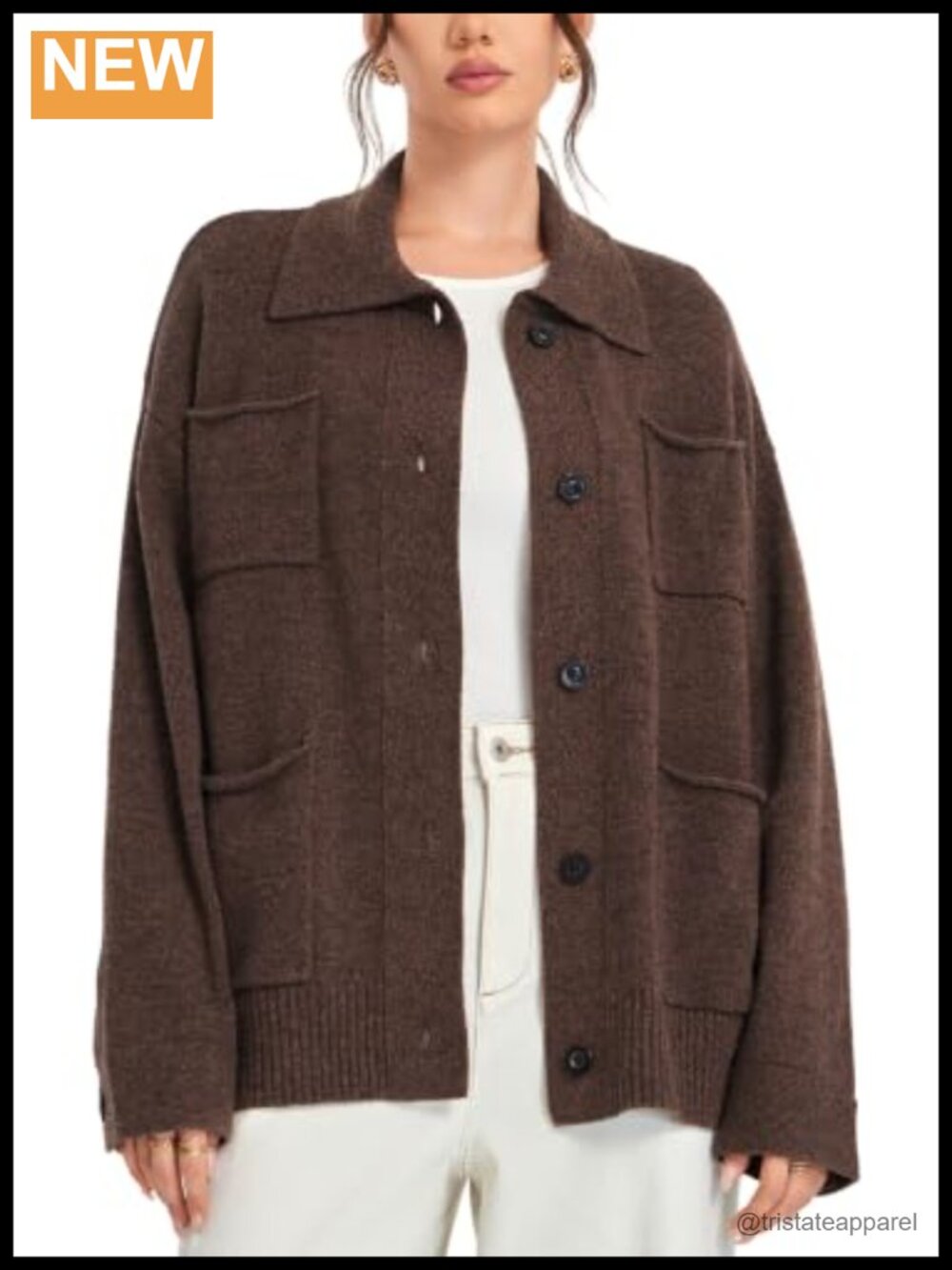 Women's Shacket Cardigan Coat Oversized Chunky Knit Wool Blend Long Sleeve 4